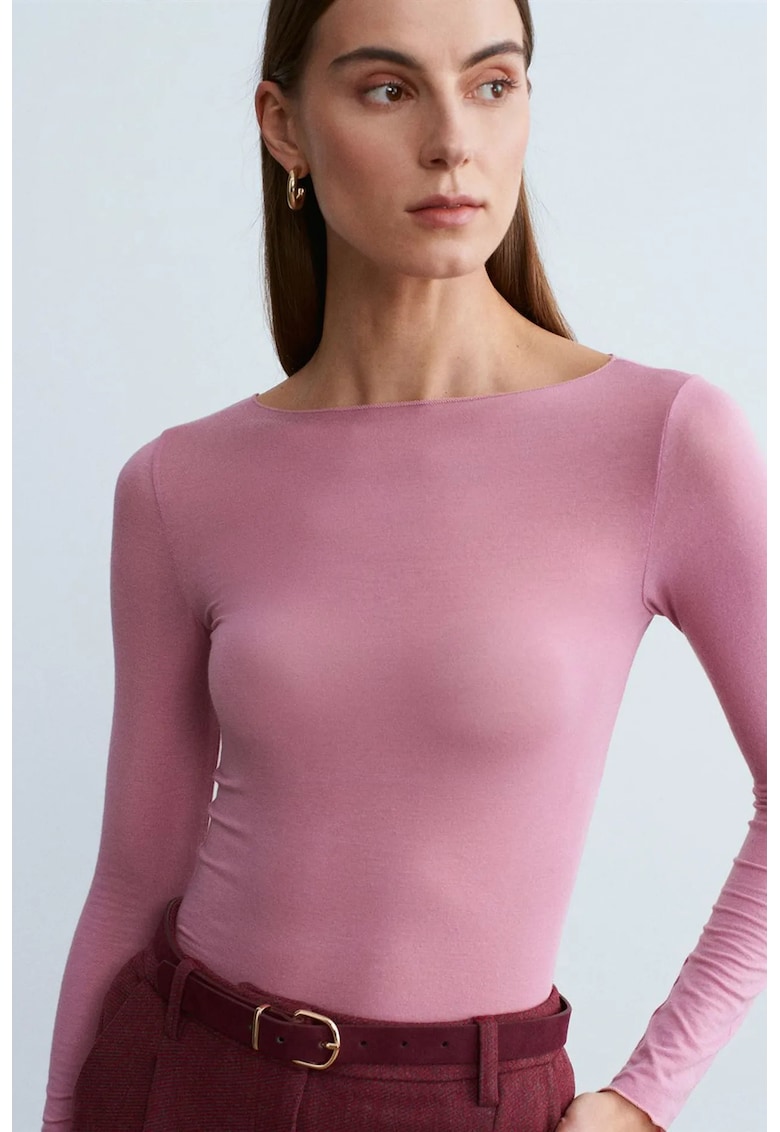 Bluze dama - bluza tricotata - maneca lunga - roz prafuit - elastic -