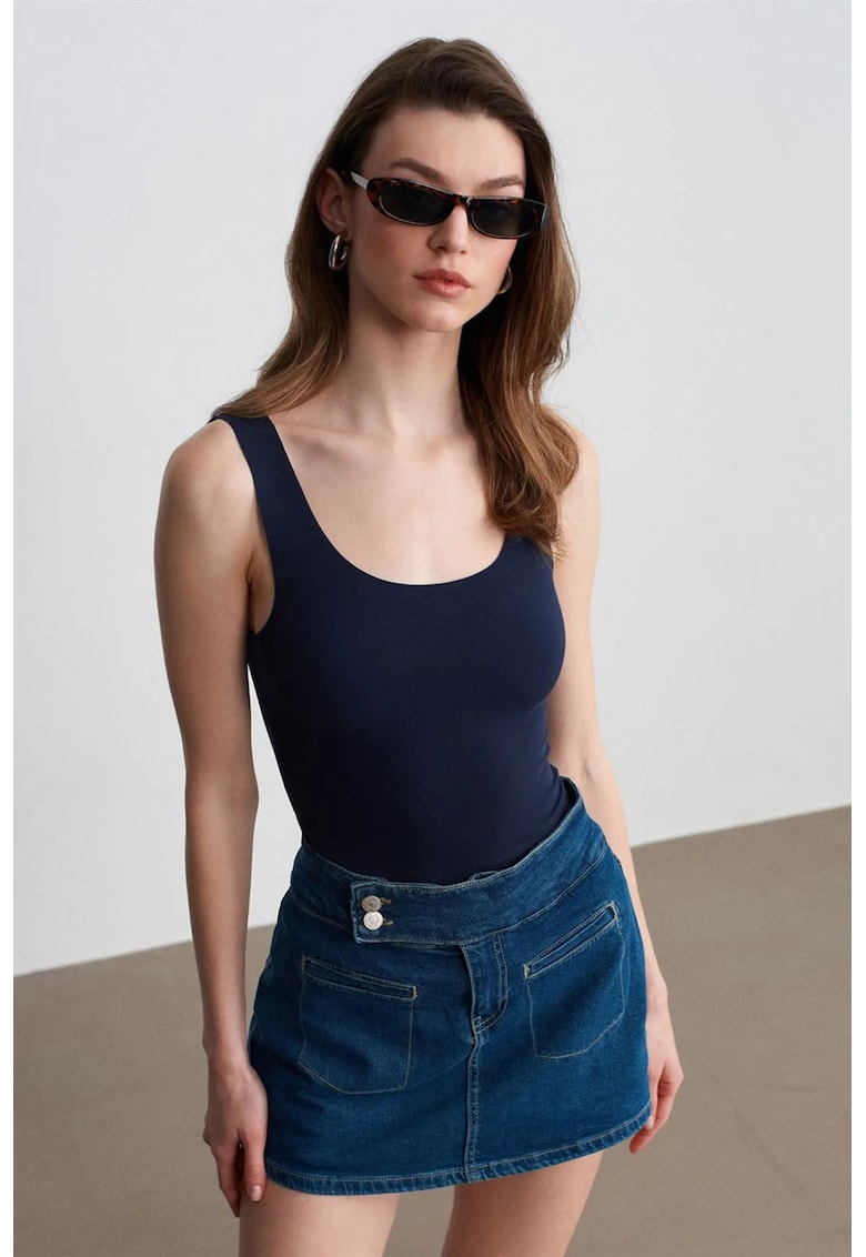 Bluze dama - bluza Cami mulata - elastic - albastru marin - amestec de bumbac -
