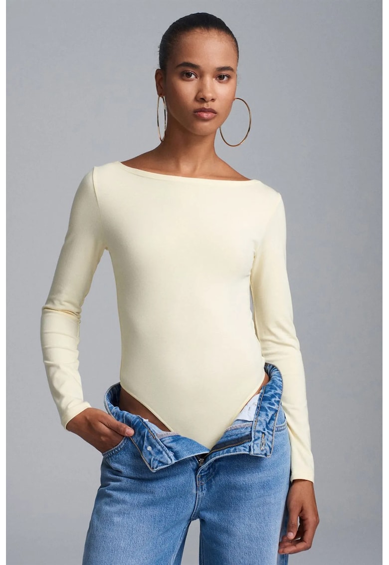 Body slim fit - crem natural - maneca lunga - elastic - 47% modal - 46% bumbac - 7% elastan