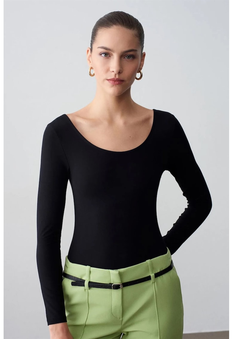 Body slim fit - maneca lunga - negru - jerseu modal