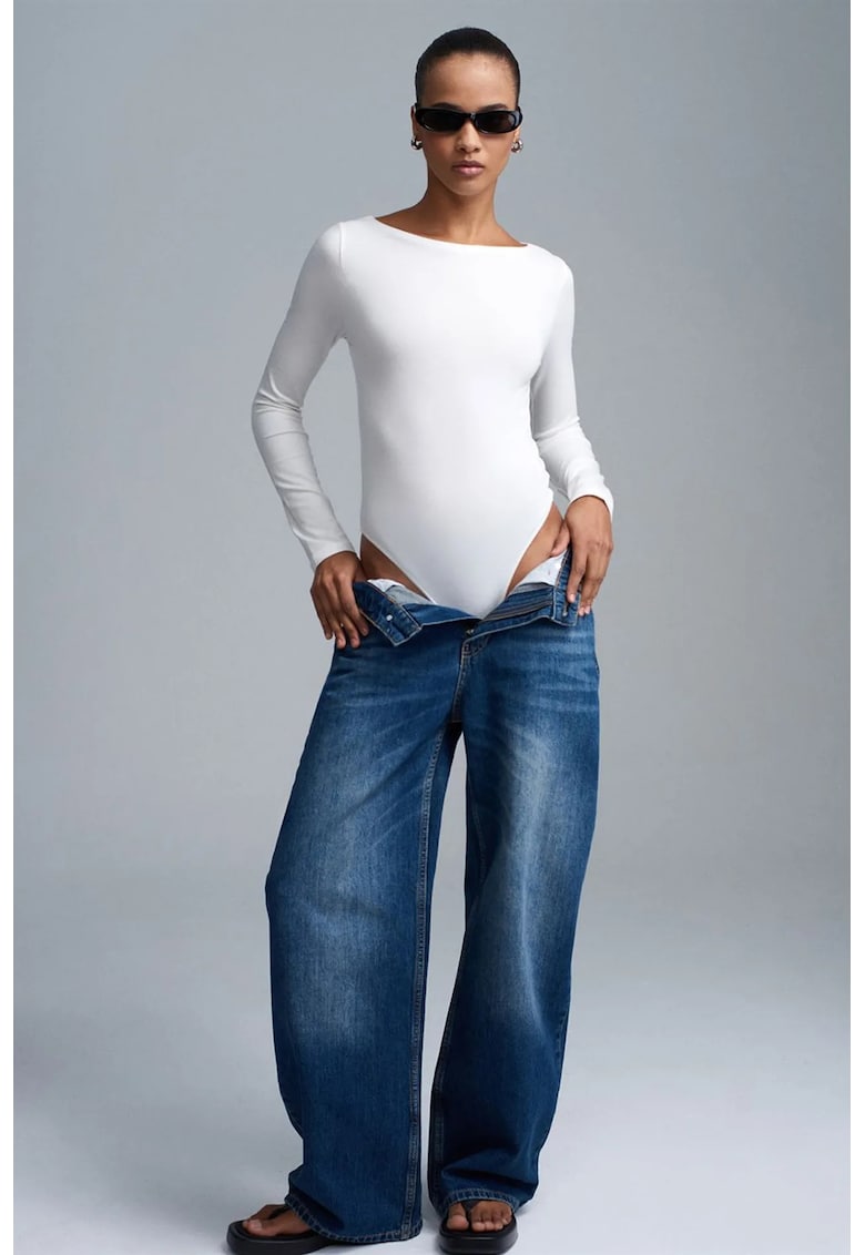Body slim fit - decolteu barca - alb - lycra