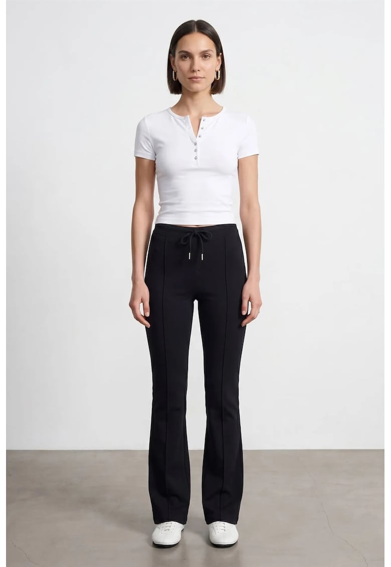 Bluza crop slim fit - alb - bumbac-modal cu elastan - maneci scurte - detalii cu nasturi