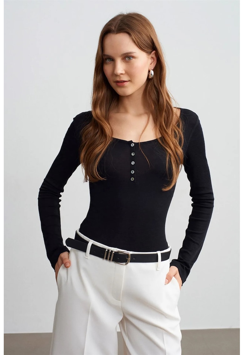 Bluze dama - bluza tricotata - casual - negru - 100% lana