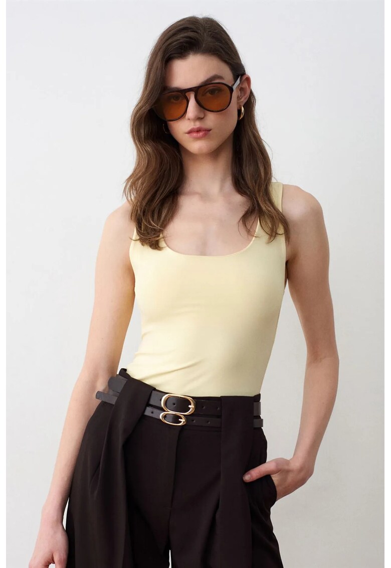 Bluza fara maneci - decolteu patrat - galben lamaie - jerseu lycra
