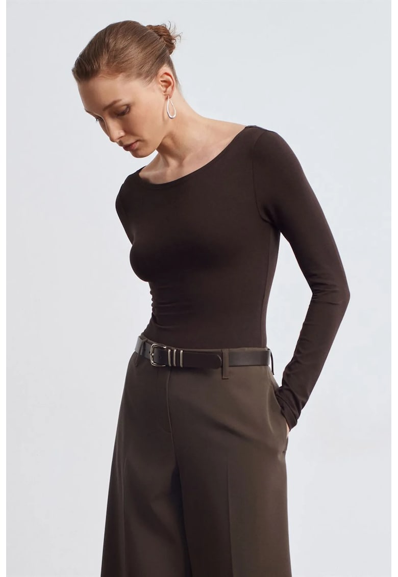 Body slim fit - decolteu barca - elastic - maro cafea - modal-bumbac-elastan