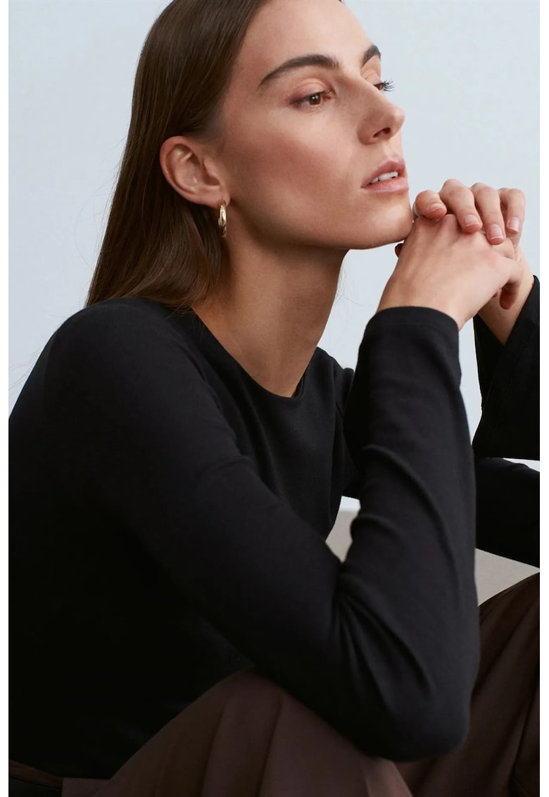 Bluze dama - Bluza Slim Fit - maneca lunga - negru - bumbac/modal/elastan