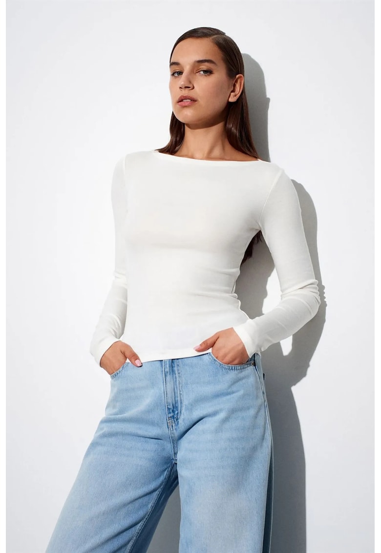 Bluza pentru femei - slim-fit - maneca lunga - alb - bumbac-modal-elastan -