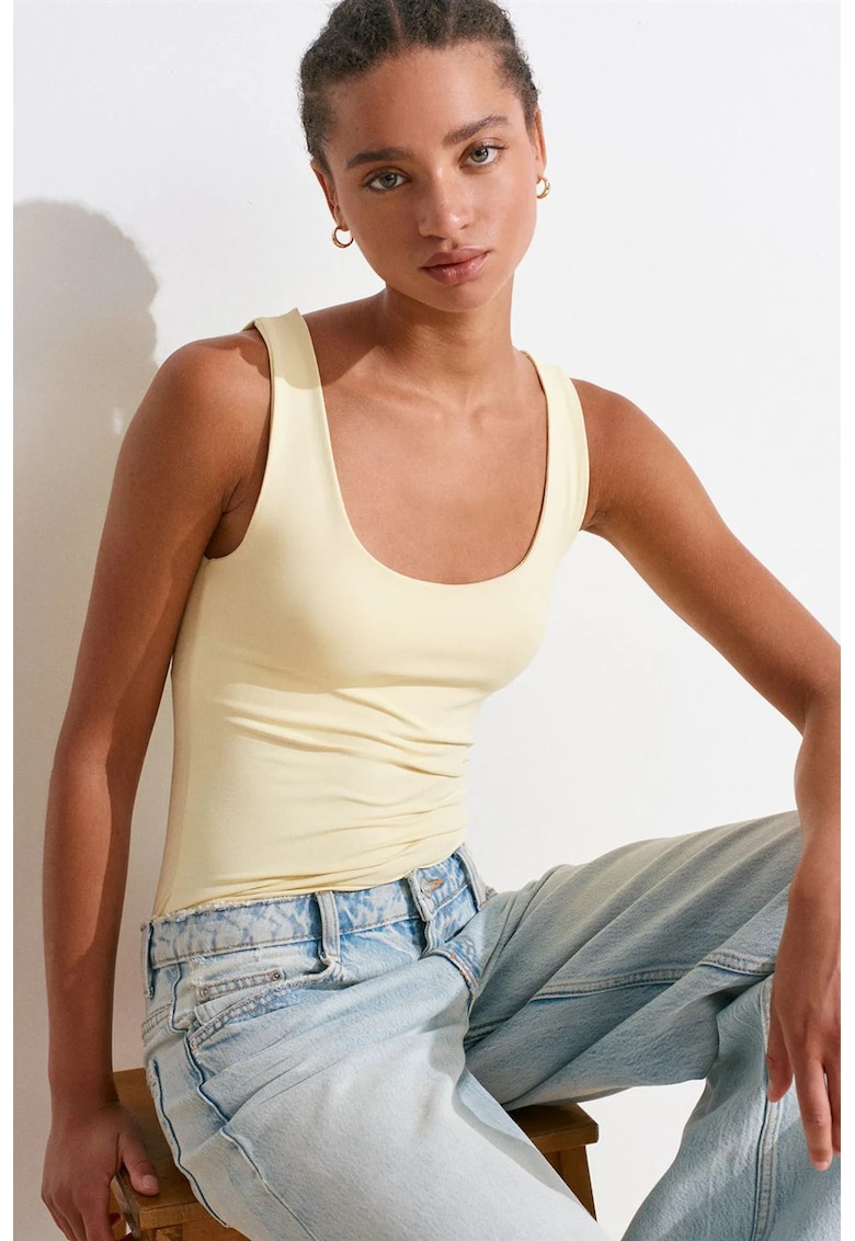 Bluze dama - bluza fara maneci - decolteu patrat - galben lamaie - jerseu -