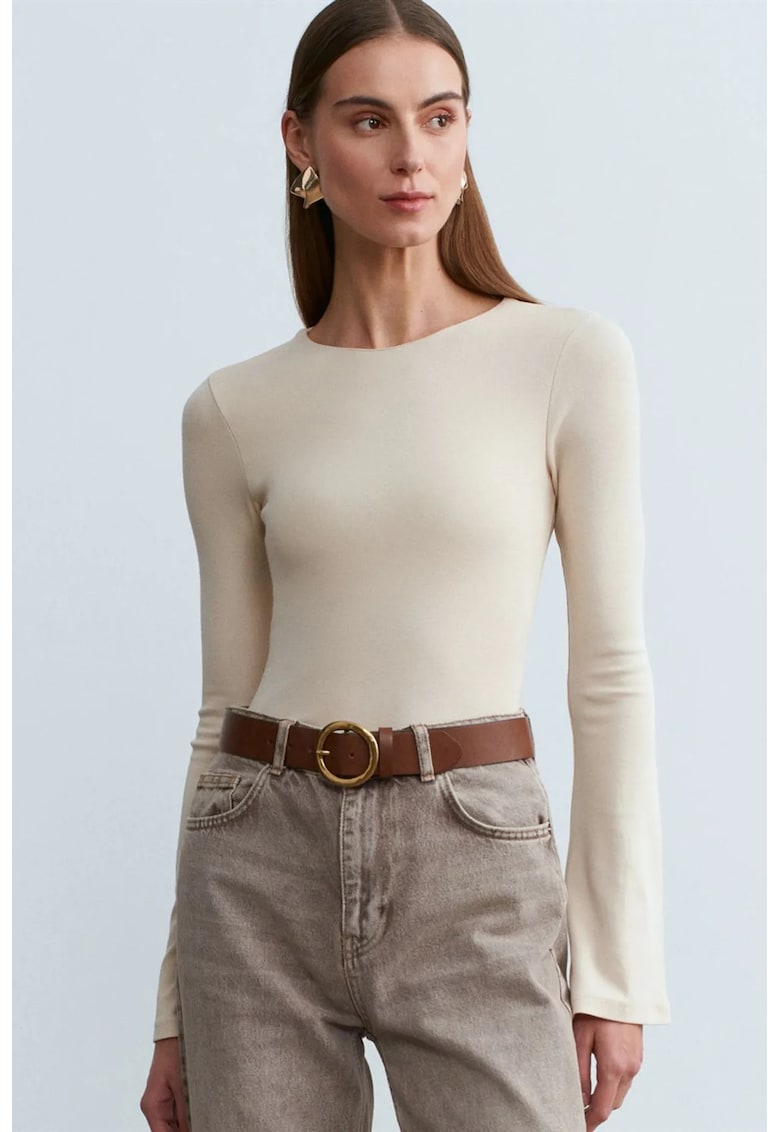 Bluza dama - Bluza Slim Fit - maneca lunga - crem natural - bumbac/modal/elastan