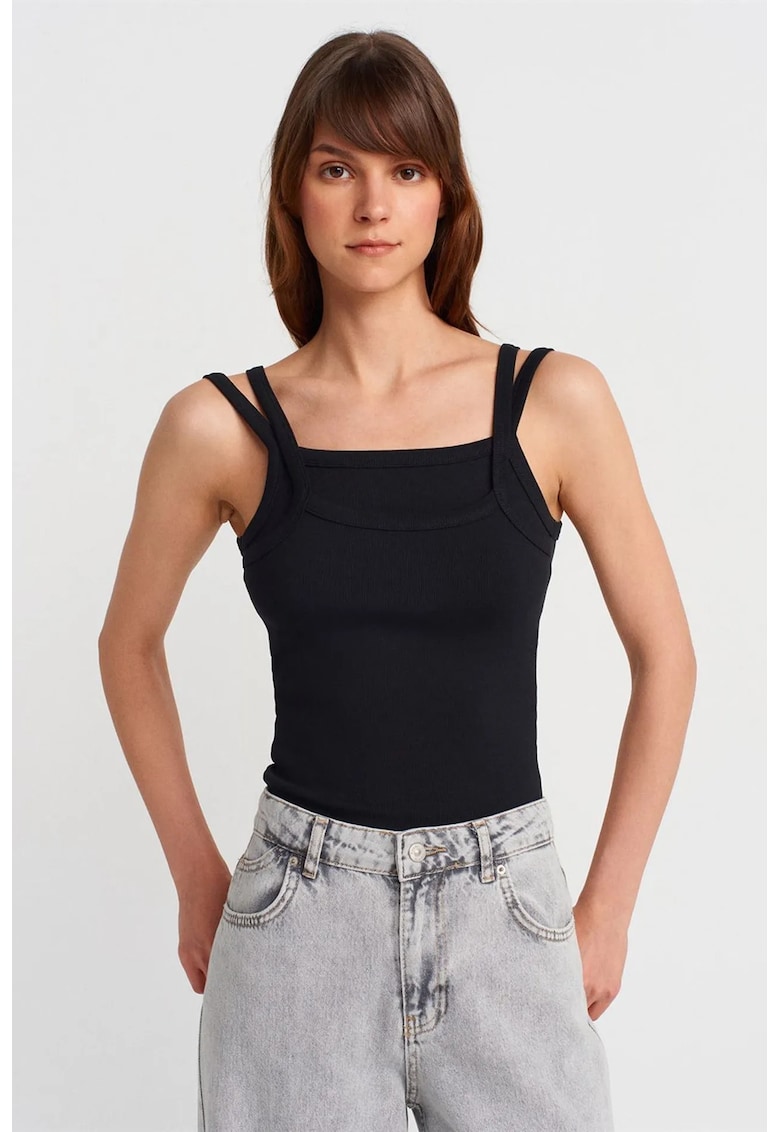 Bluza fara maneci - decolteu patrat - neagra - bumbac cu elastan