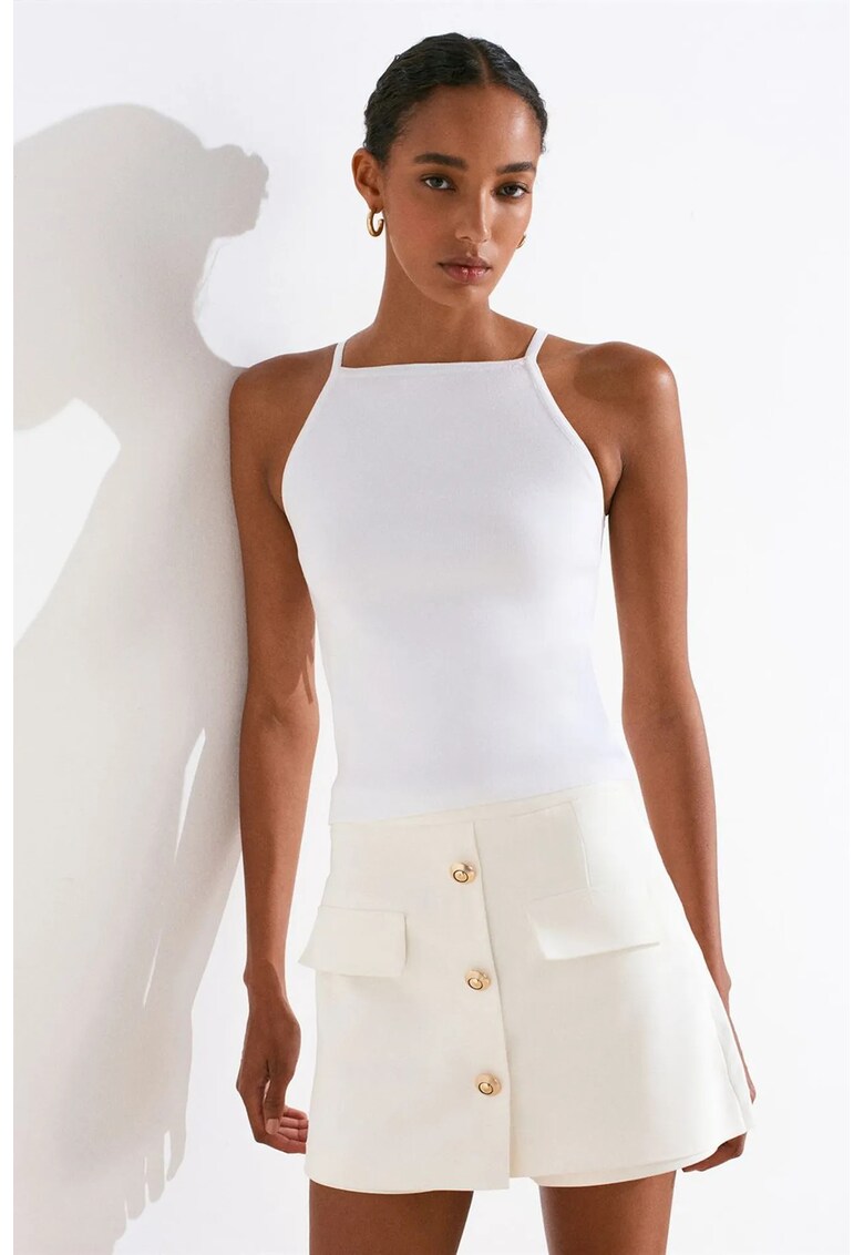 Bluze dama - bluza tricotata Slim Fit Halter - detaliu funda - alb - casual -