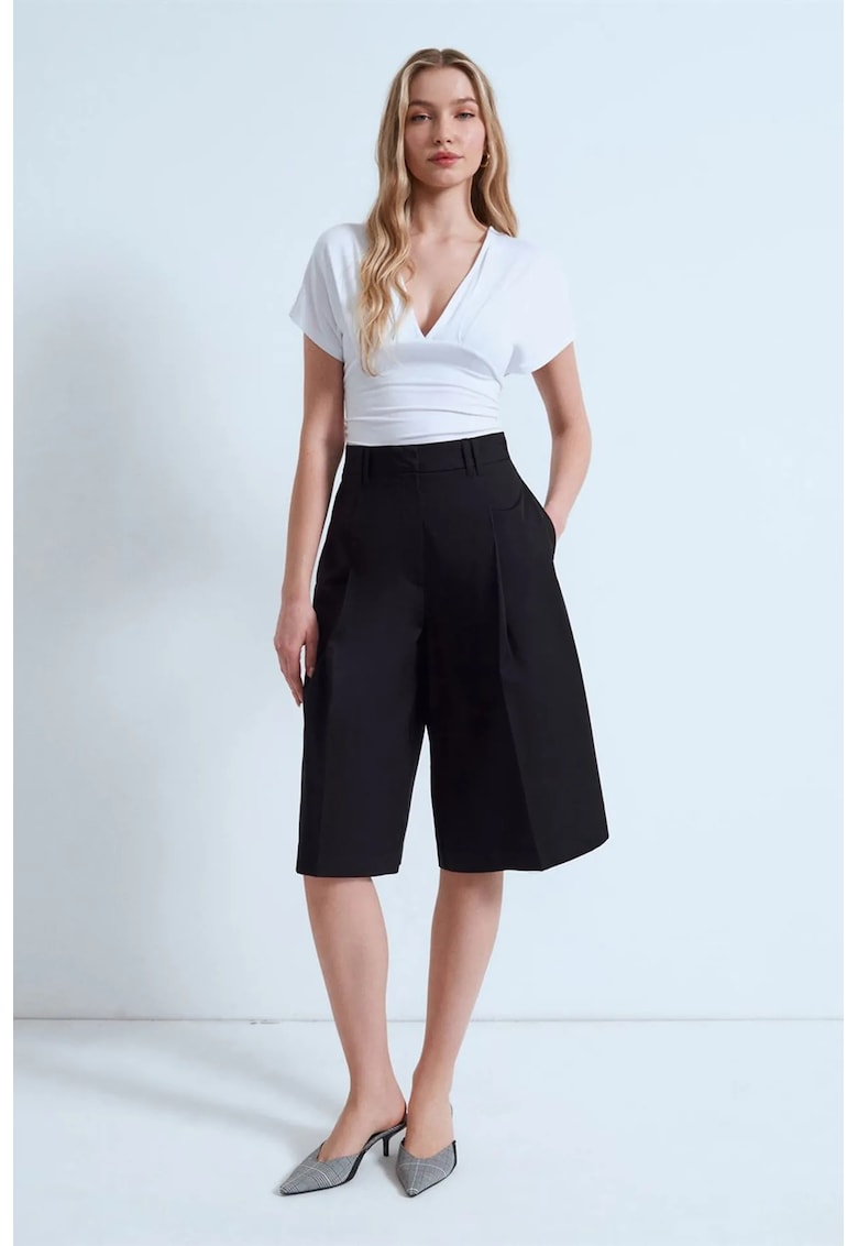 Pantaloni scurti dama - Capri - talie inalta - negru - bumbac