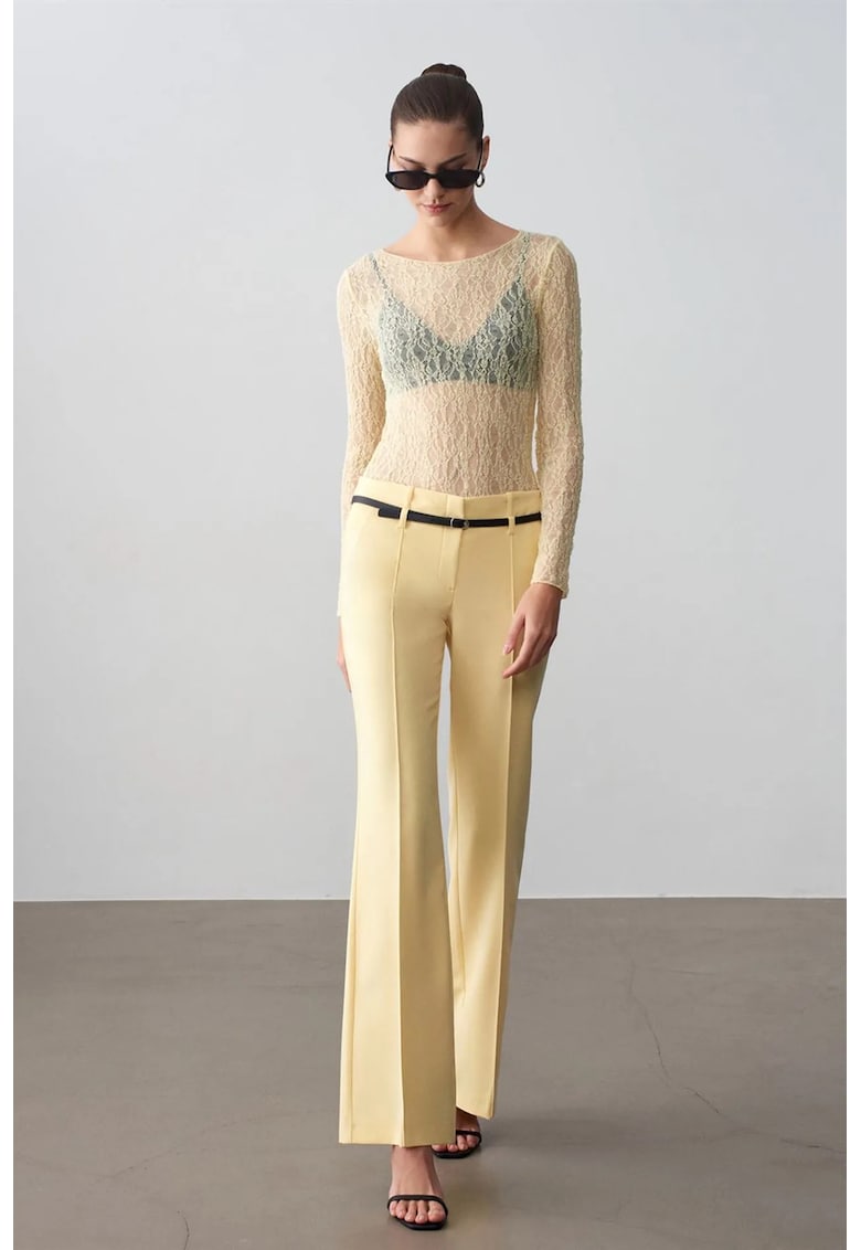 Pantaloni dama - crepe - casual - galben lamaie - poliester-viscoza-elastan
