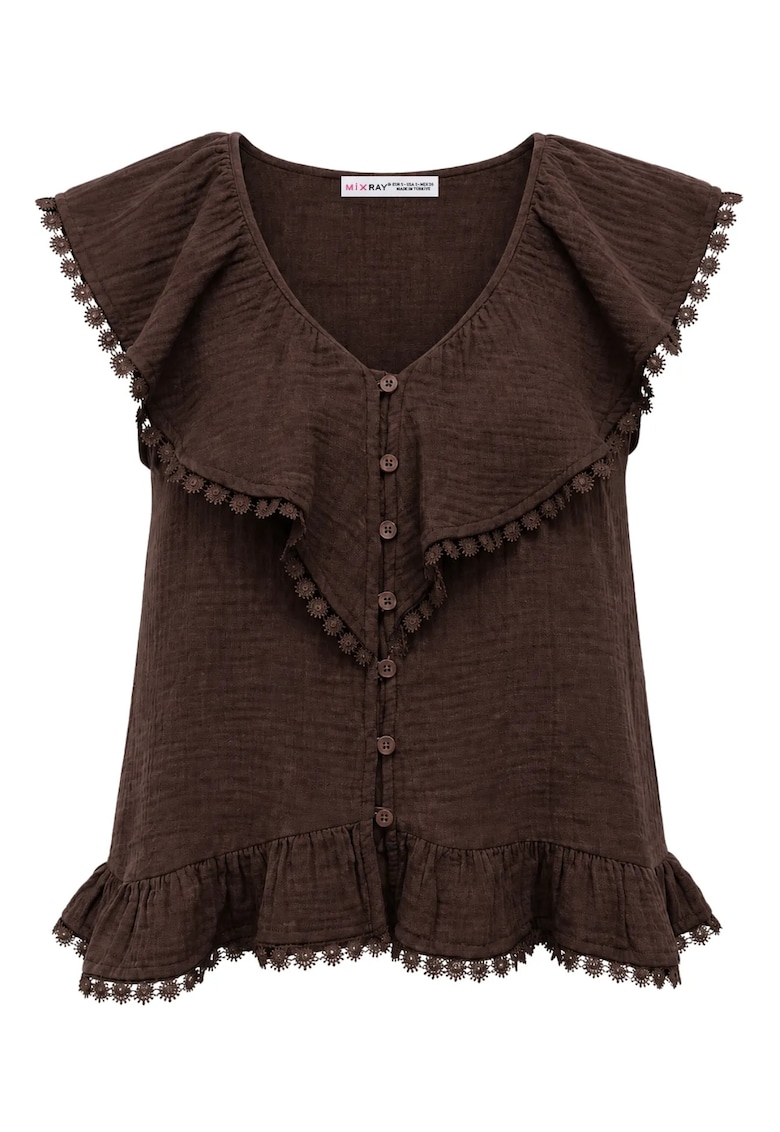 Bluze dama - bluza fara maneci - decolteu in V - maro cafea - bumbac