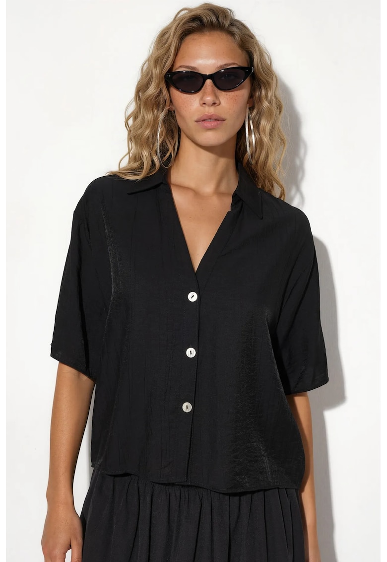 Camasi dama - camasa scurta - relaxata - neagra - poliester