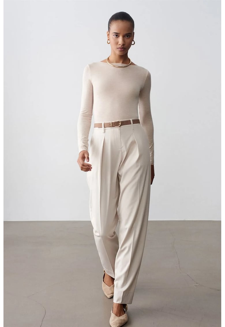 Pantaloni - Femei - Pantaloni Crepe cu si Crem Natural -