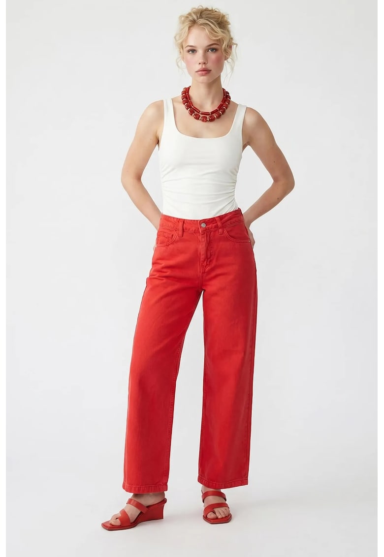 Blugi dama - talie inalta - picior larg - rosu - denim