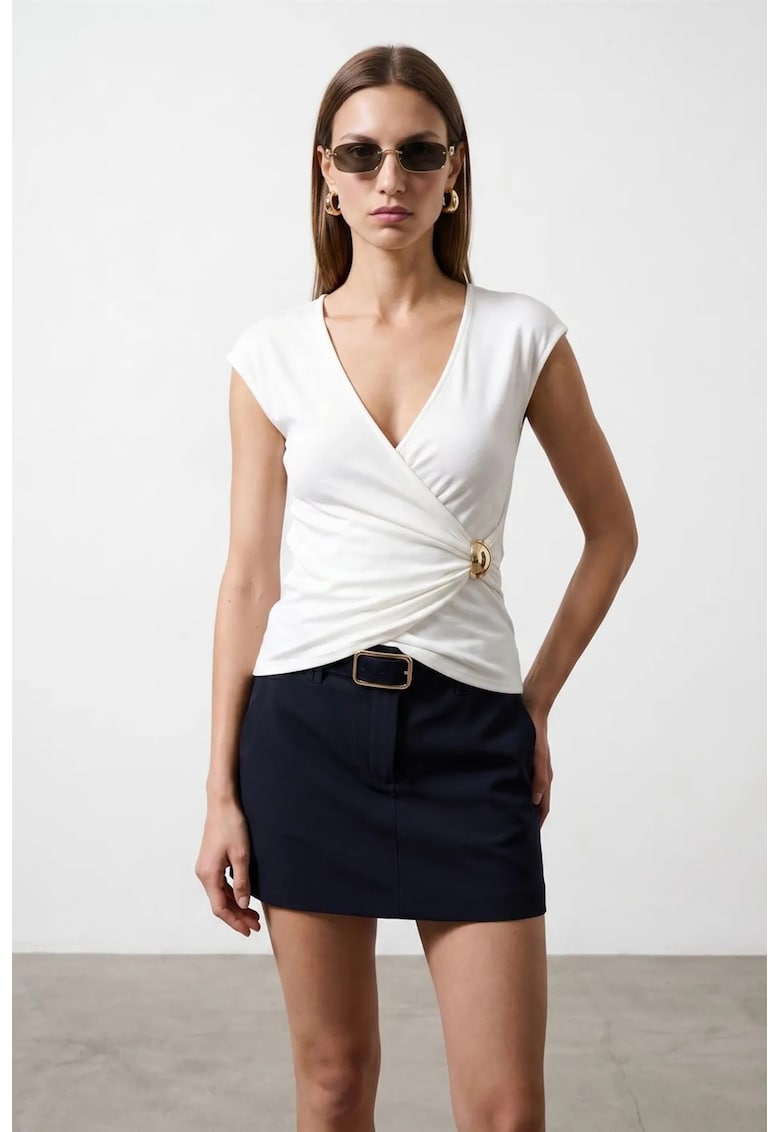 Bluza pentru femei - slim - alb - viscoza-nailon-elastan