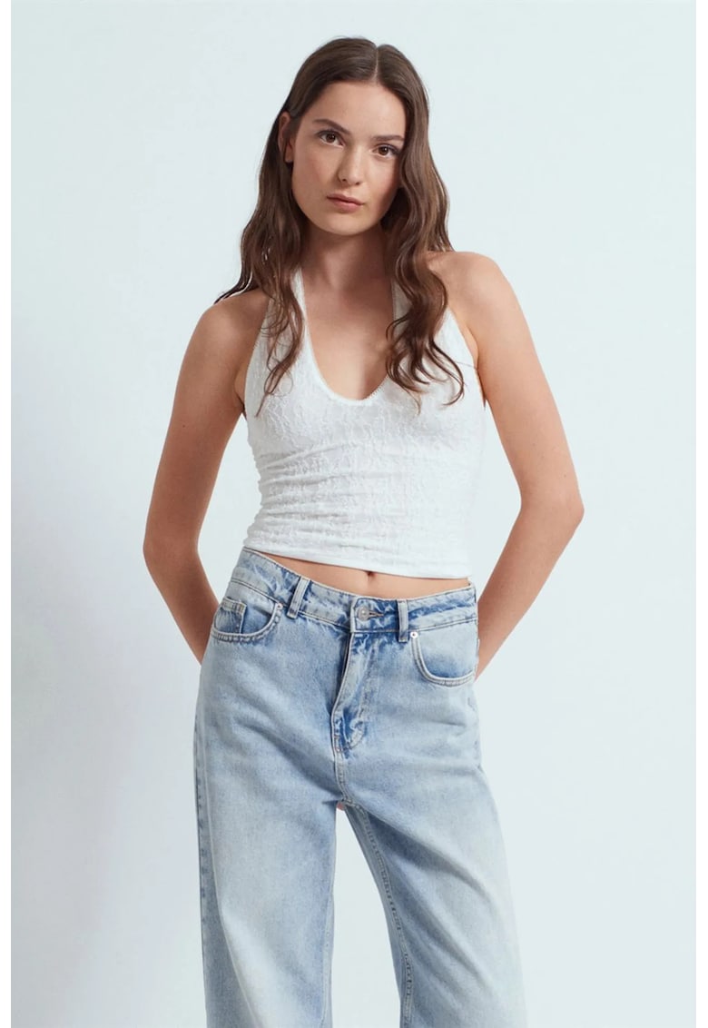 Bluze dama - bluza scurta din dantela - elegant - alb - 95% poliamida