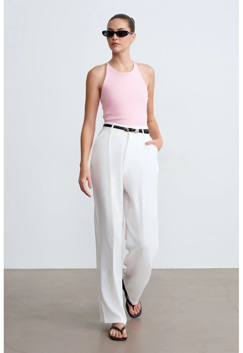 Bluze dama - Bluza halterneck - slim fit - roz pudra - bumbac elastan -