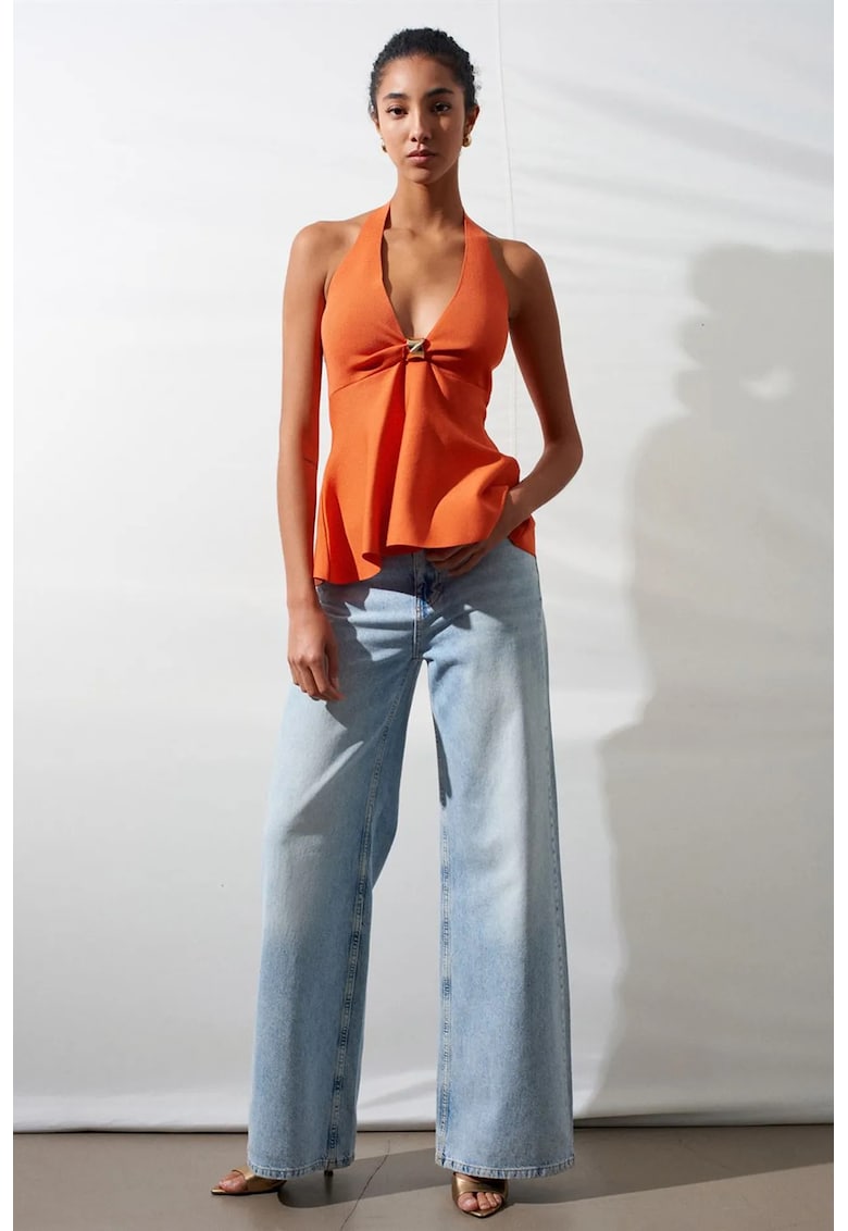 Bluze dama - Bluza Seamless Halter Peplum - elegant - portocaliu stralucitor - fara inchidere -