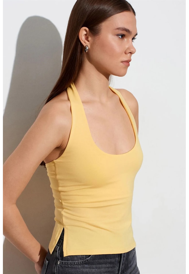 Bluze dama - Bluza Halterneck - Croiala Slim Fit - Galben Lamaie - 47% modal - 46% bumbac - 7% elastan -