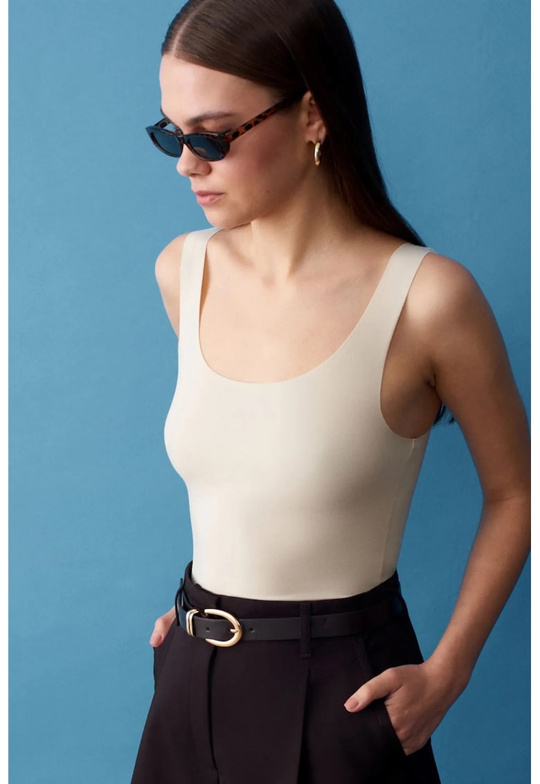 Bluze dama - Bluza Cami DILVIN - mulata - bej natural - amestec de bumbac -