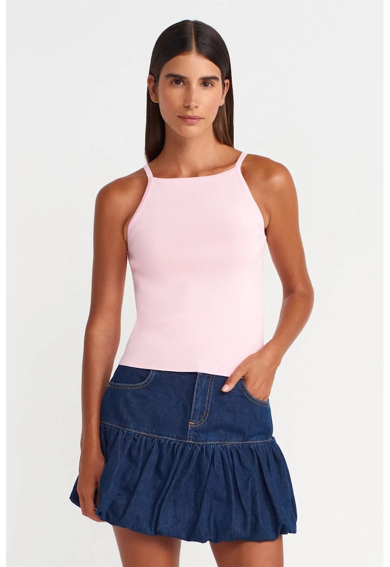 Bluze dama - Bluza tricotata Slim Fit Halter - detaliu funda - Roz Pudra - casual -