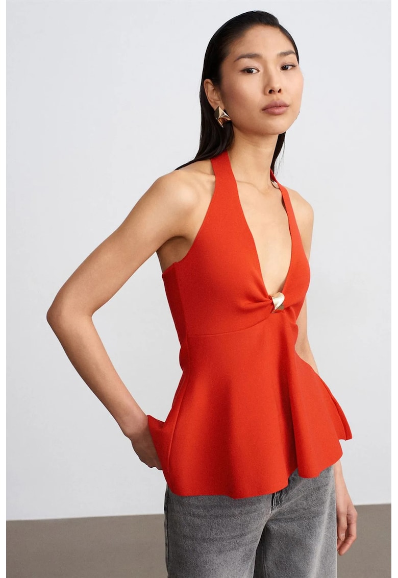 Bluze dama - Bluza Seamless Halter Peplum - elegant - portocaliu stralucitor - fara inchidere -