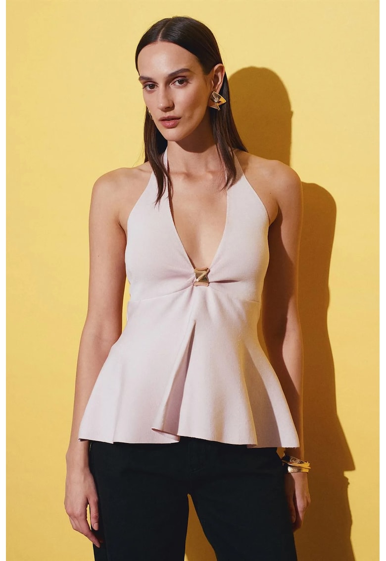 Bluza mulata - roz pudra - tricot fara cusaturi - peplum -