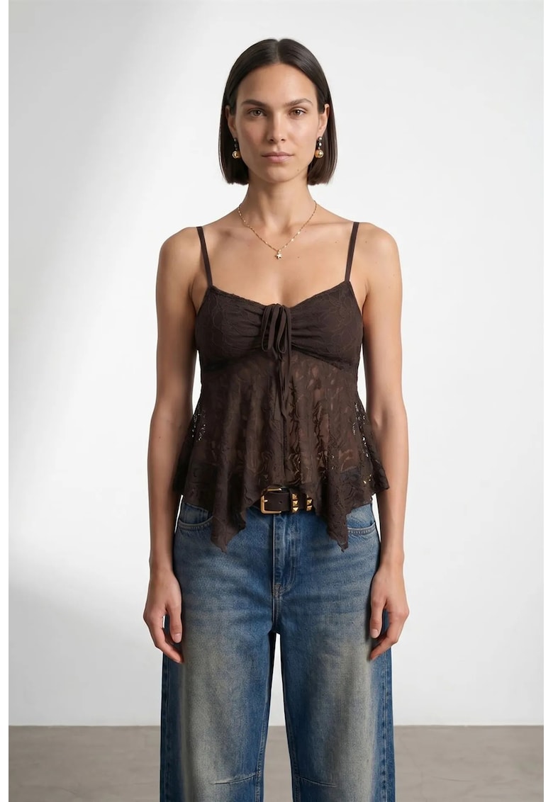 Bluza dama - fara maneci - detalii cu siret - negru - poliamida-elastan