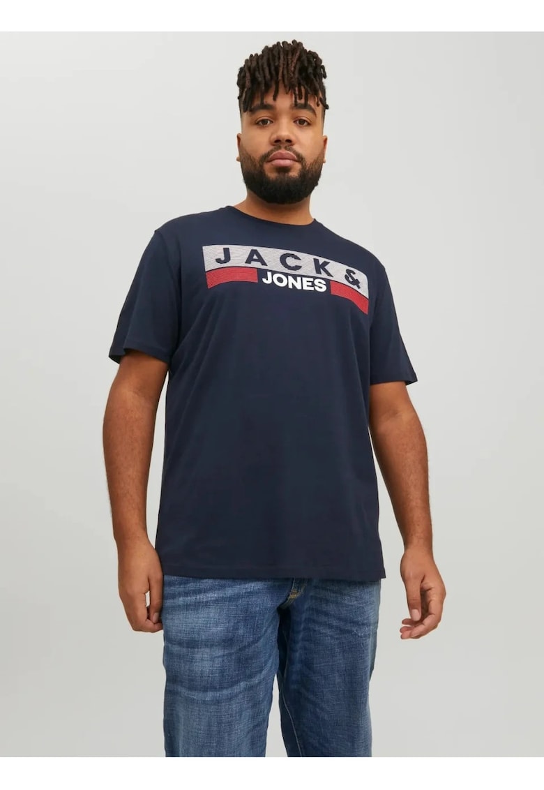 Plus Tricou la baza gatului - barbati big sizes - din bumbac organic - Regular Fit - Bleumarin inchis -