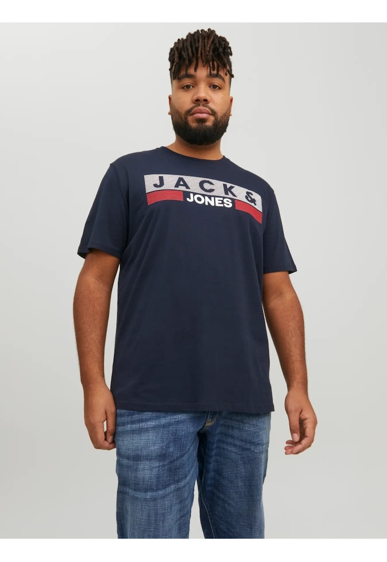 Plus Tricou la baza gatului - barbati big sizes - din bumbac organic - Regular Fit - Bleumarin inchis -