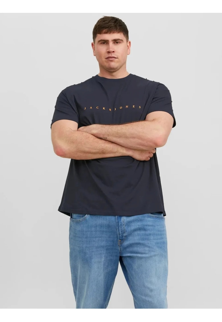 Plus Tricou cu logo - barbati big sizes - din bumbac organic - Standard Fit - Bleumarin inchis