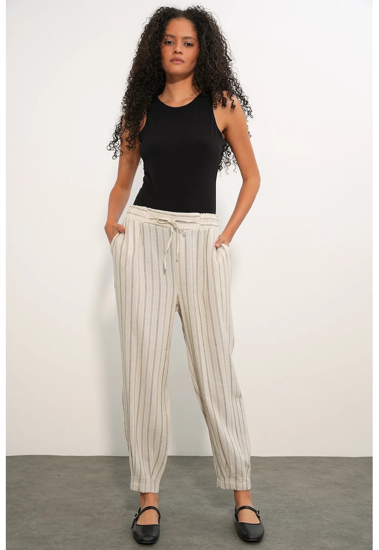 Pantaloni dama - jogger - dungi - oatmeal natural - din amestec de in