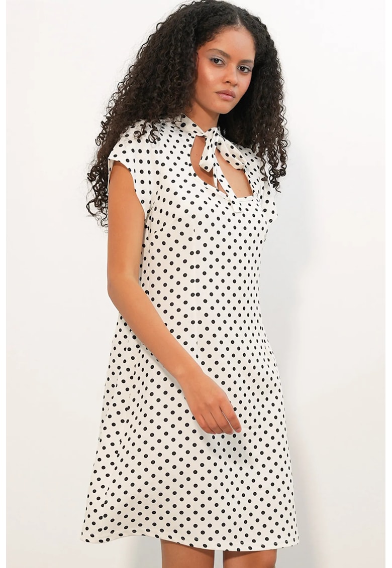 Rochie Mini Casual - Alb Prafuit - Buline - Funda - Poliester/Elastan