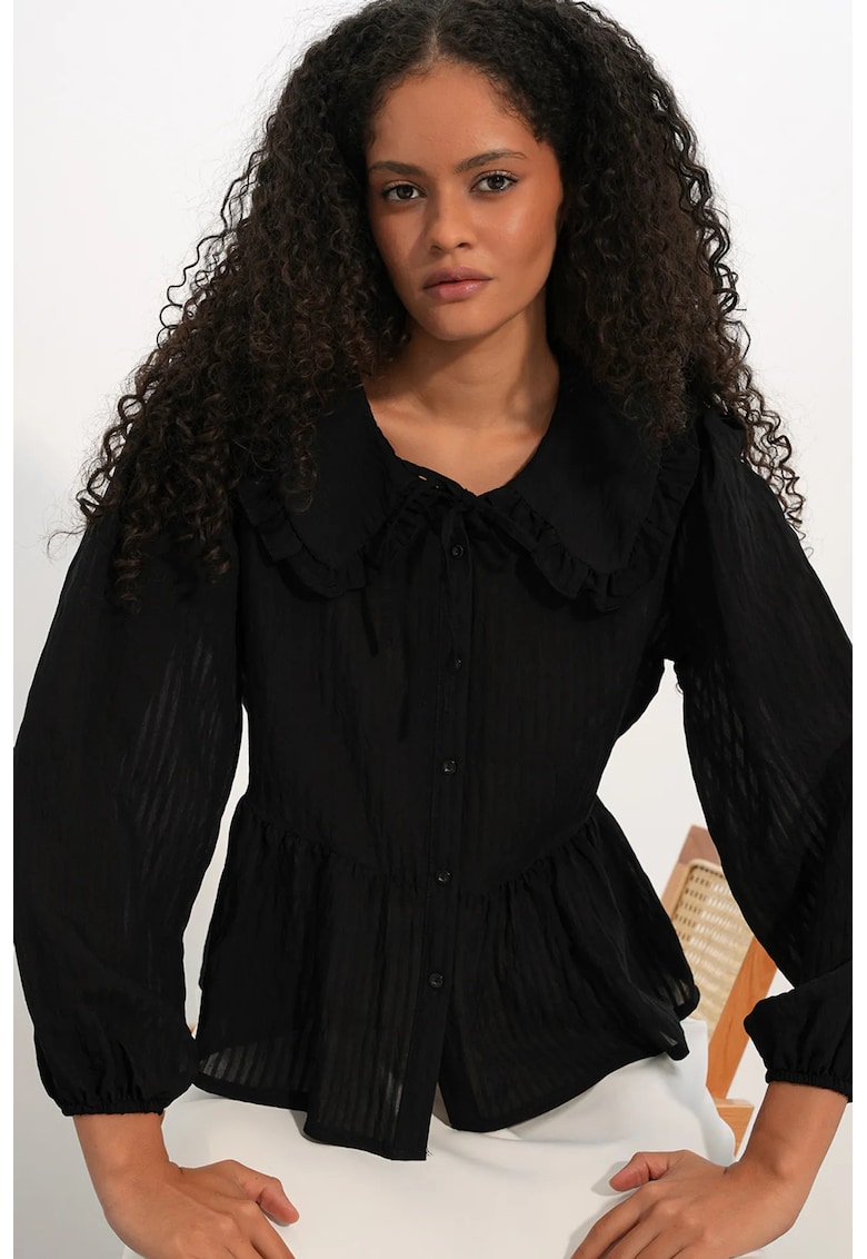 Bluze - Femei - Bluza BDART pentru femei din amestec de viscoza cu guler tip „baby collar” - Negru - S INTL -