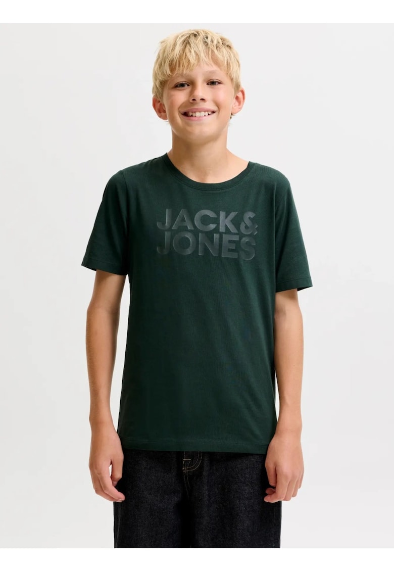 Tricou baieti - din bumbac organic - Regular fit la baza gatului - JJECORP - Verde inchis - Verde inchis