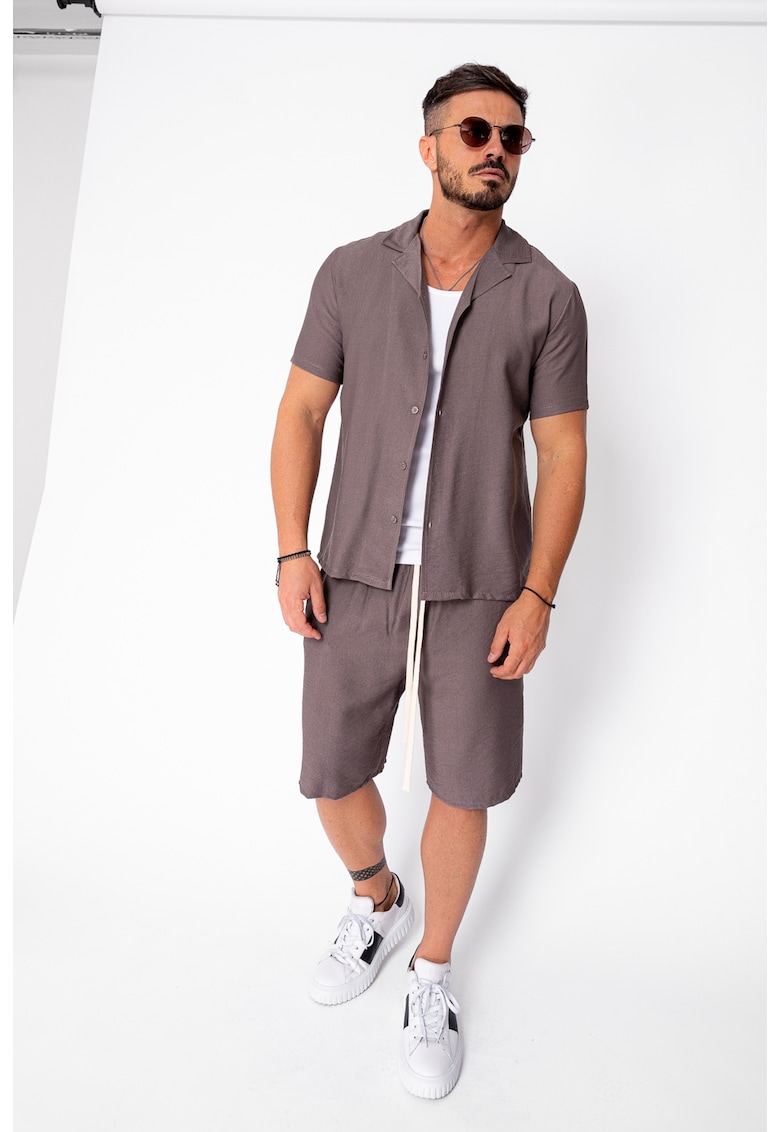 Set camasa cu maneca scurta si pantalon scurt Taupe 21954 - Bej