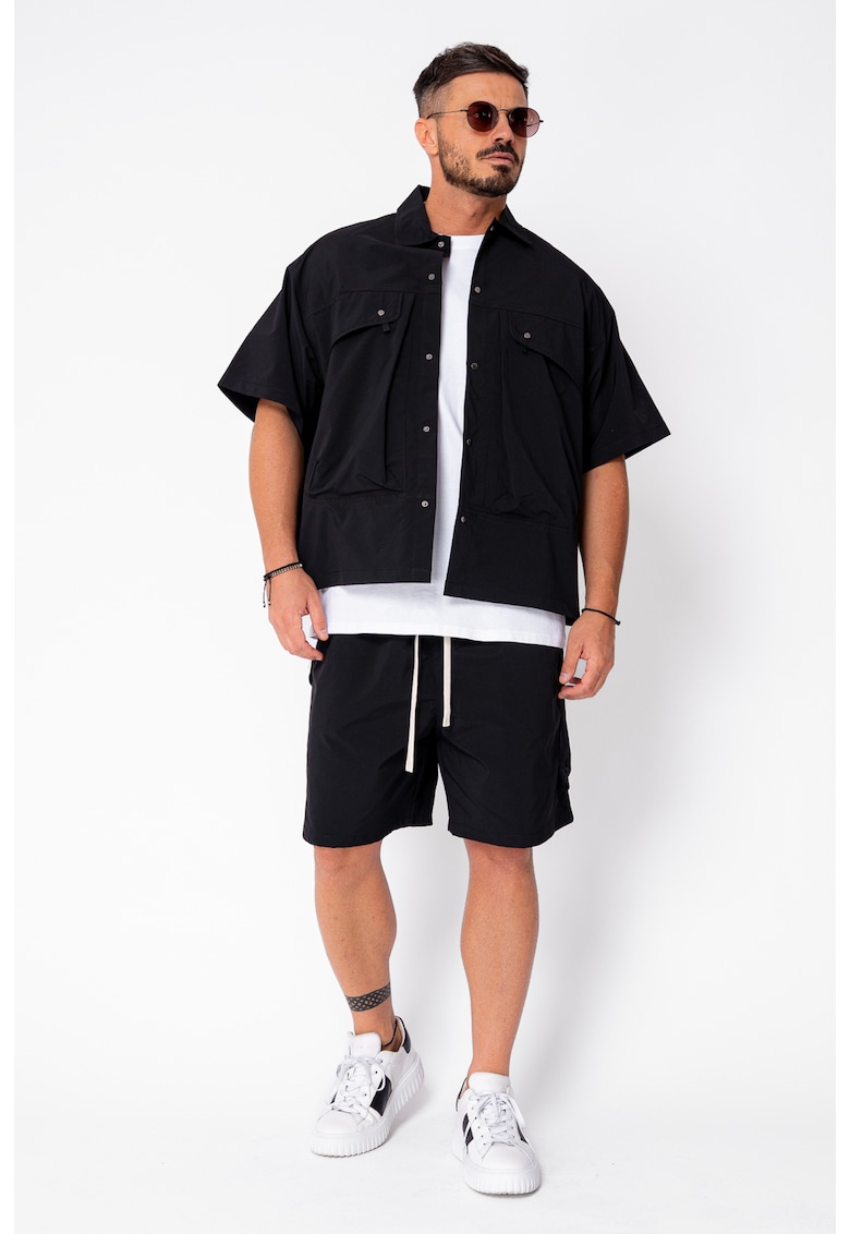 Set camasa si pantalon scurt din fas Black 21946 - Negru