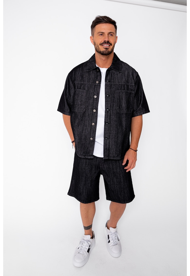Set camasa si pantalon scurt din denim Black 21934 - Negru