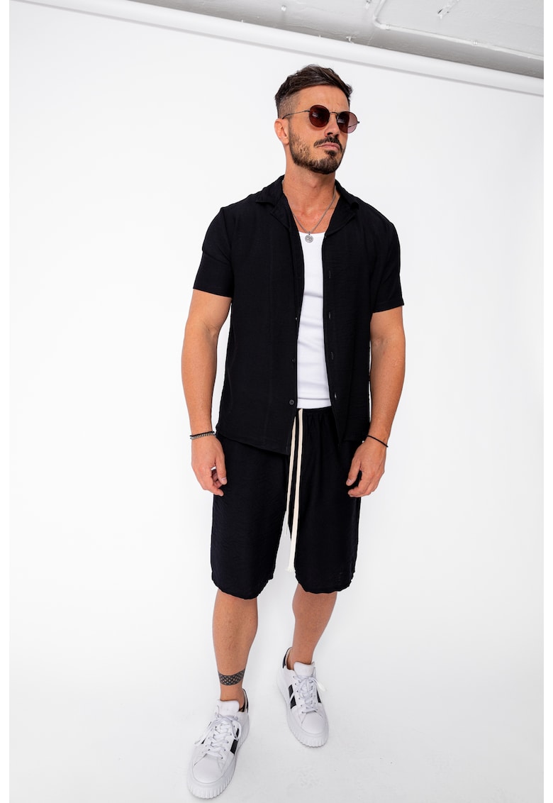 Set camasa cu maneca scurta si pantalon scurt Black 21950 - Negru