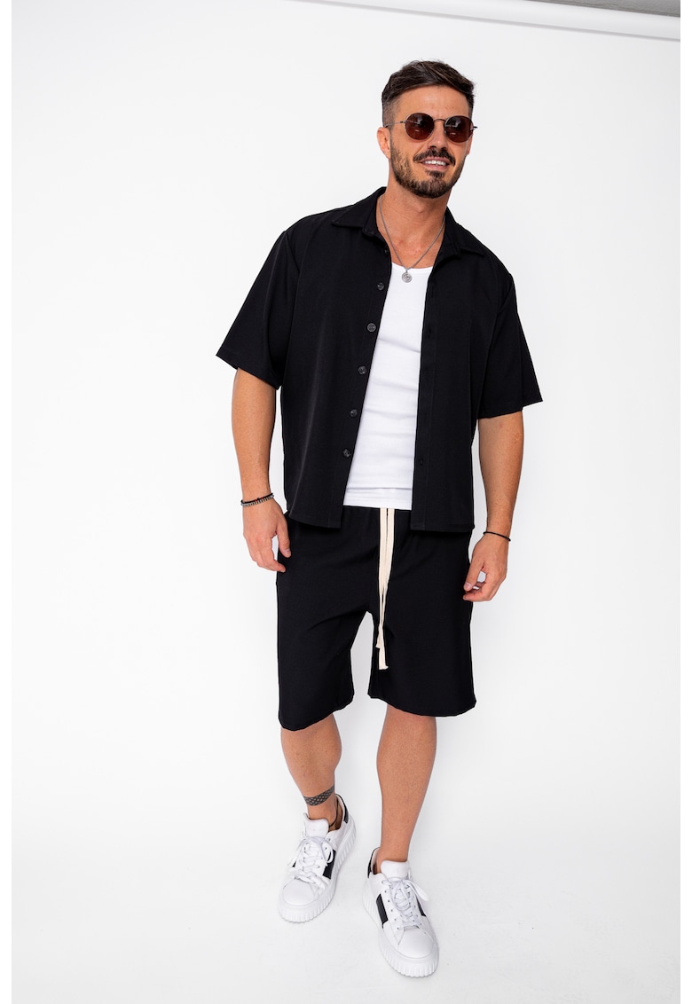 Set camasa cu maneca scurta si pantalon scurt Oversized Black 21962 - Negru