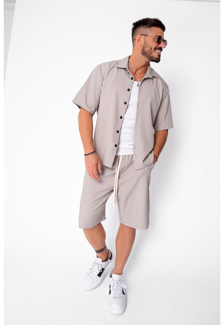 Set camasa cu maneca scurta si pantalon scurt Oversized Beige 21958 - Bej
