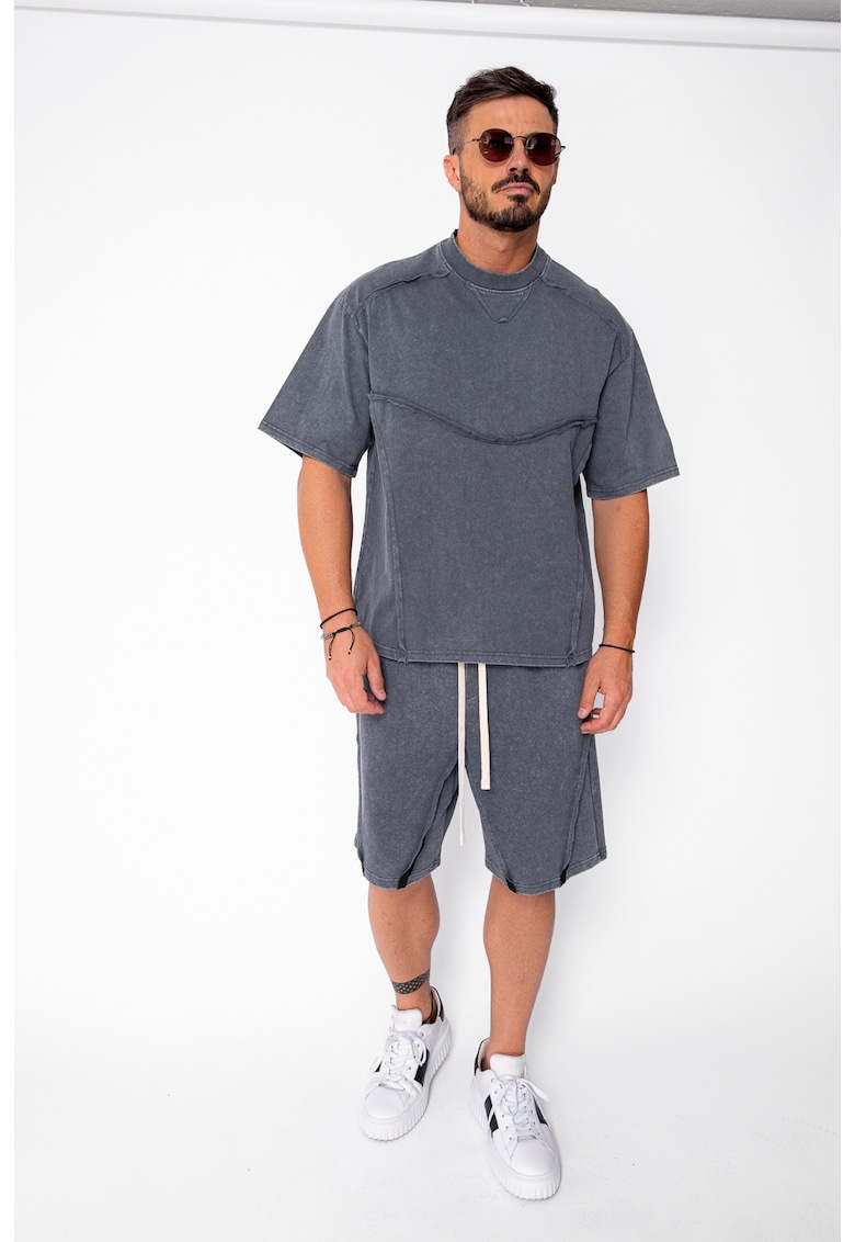 Set tricou si pantalon scurt cu cusaturi exterioare Grey Anthracite Prespalat 21986