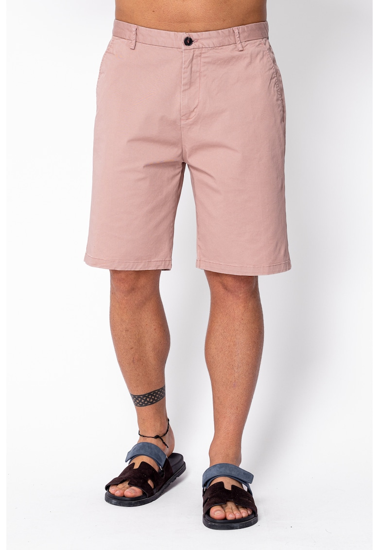 Pantaloni scurti cu nasture din bumbac Rose 22000 - Roz