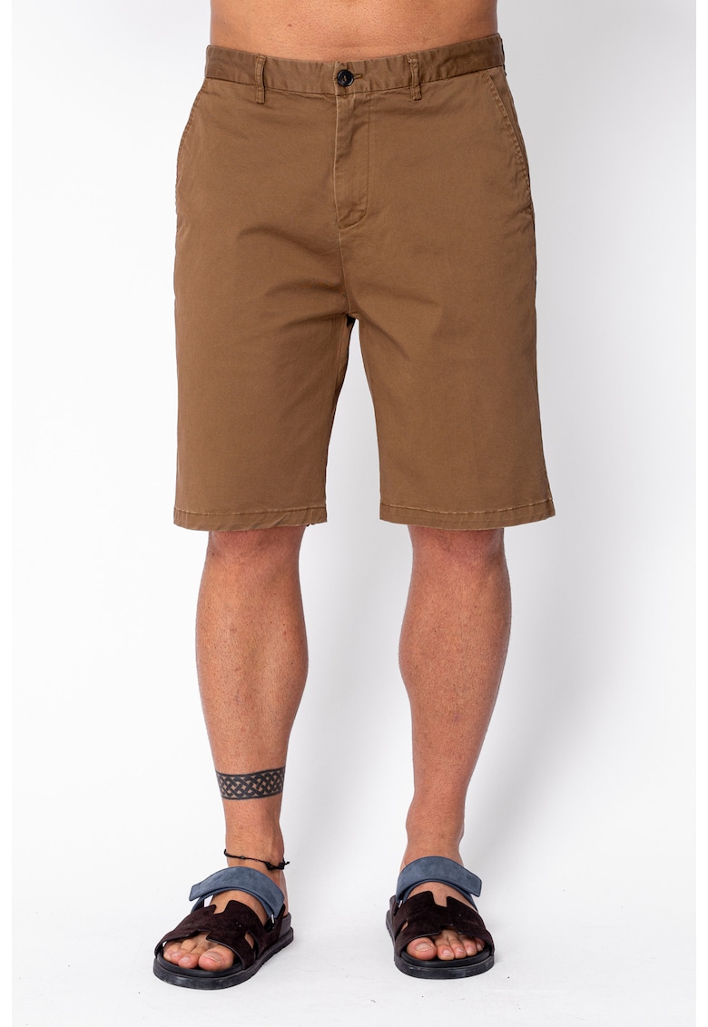 Pantaloni scurti cu nasture din bumbac Brown 22005 - Maro