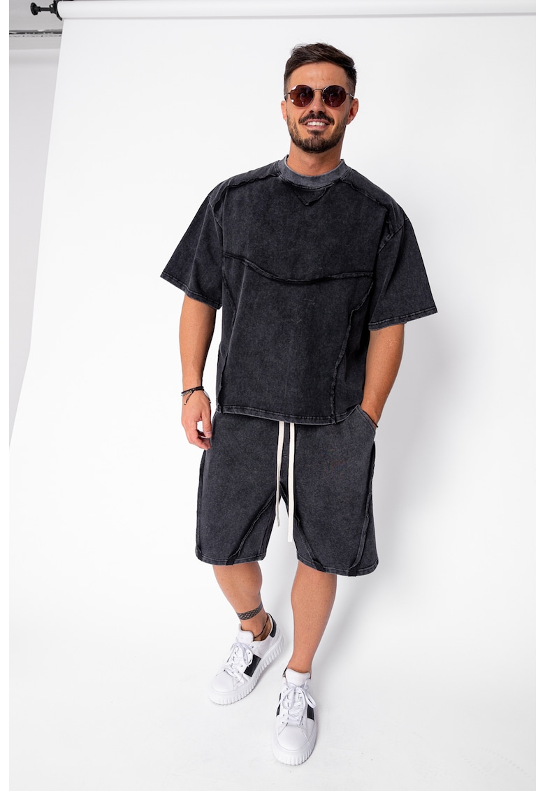 Set tricou si pantalon scurt cu cusaturi exterioare Black Prespalat 21982 - Negru
