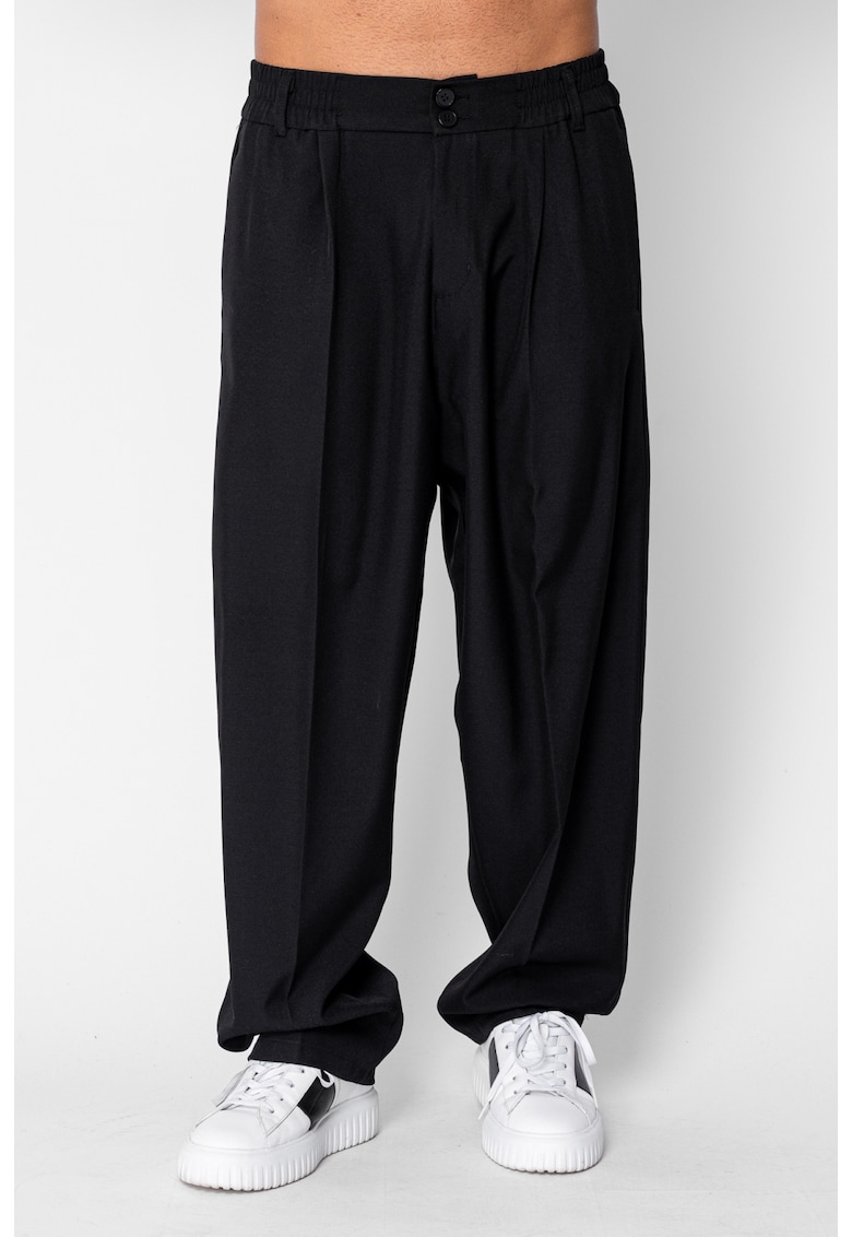 Pantalon drept larg cu nasture Black 22032 - Negru