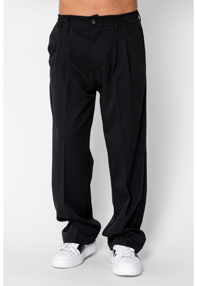 Pantalon lung larg cu nasture Black 22023 - Negru